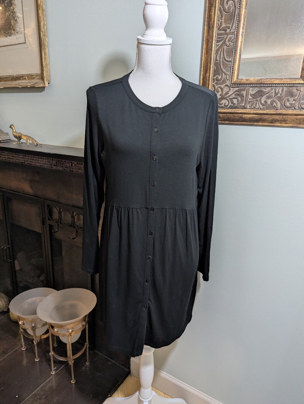 J.Jill Wearever Collection Black Button Down Stretch Tunic Dress Size XS